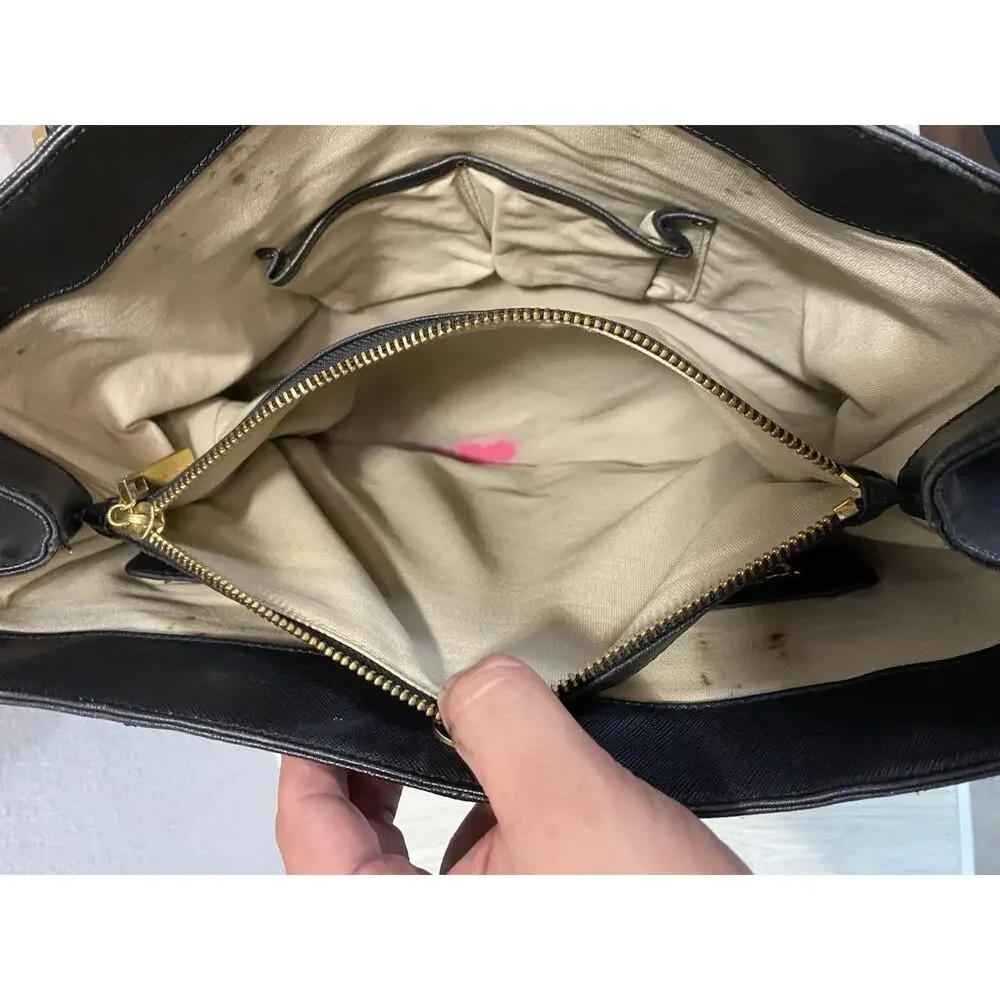 Tory Burch Robinson East West Zip Tote Black Saffiano Leather Gold Trim